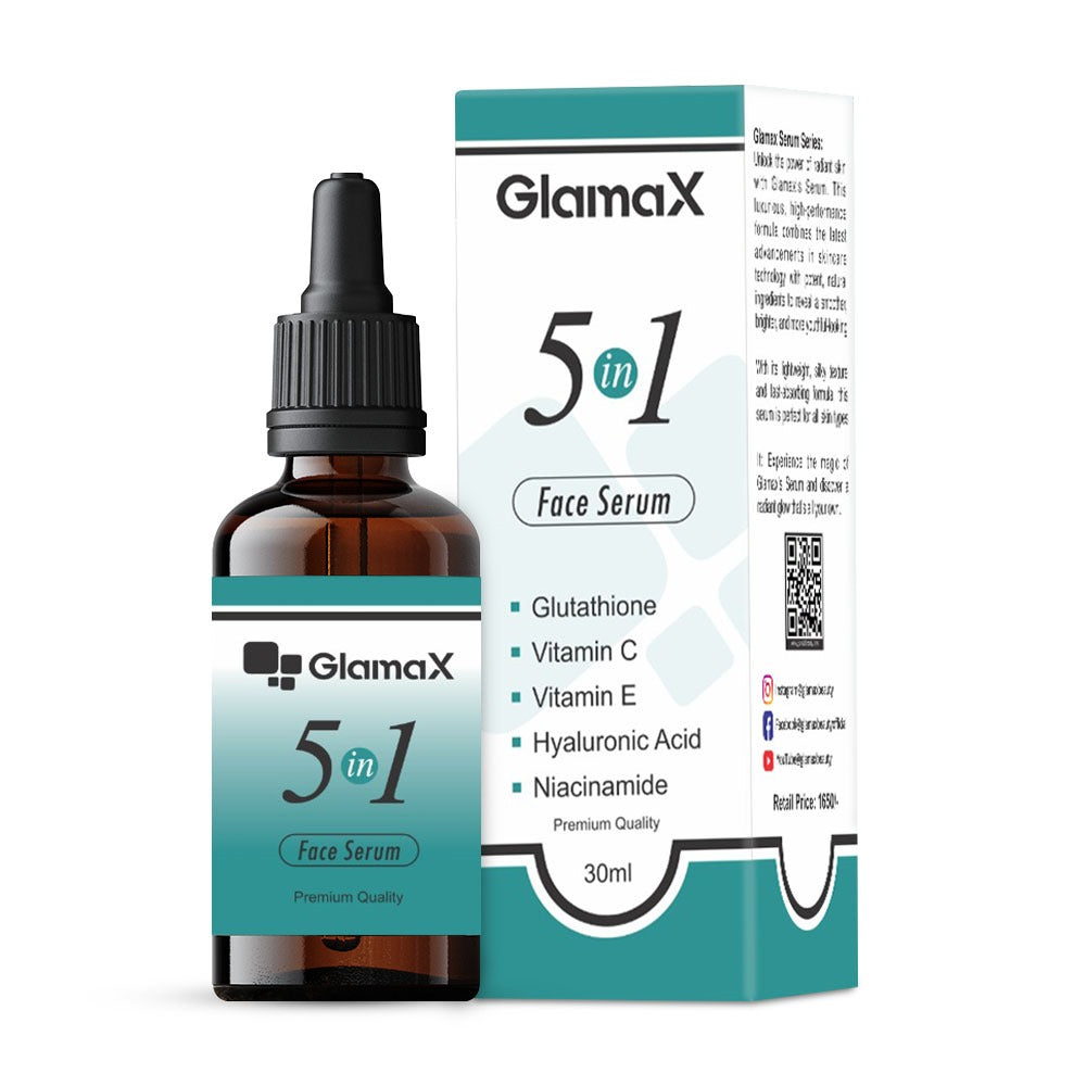 Glamax 5 in 1 - 30ml All Purpose Face Serum With Glutathione, Vitamin C, E, Hyaluronic acid & Niacinamide
