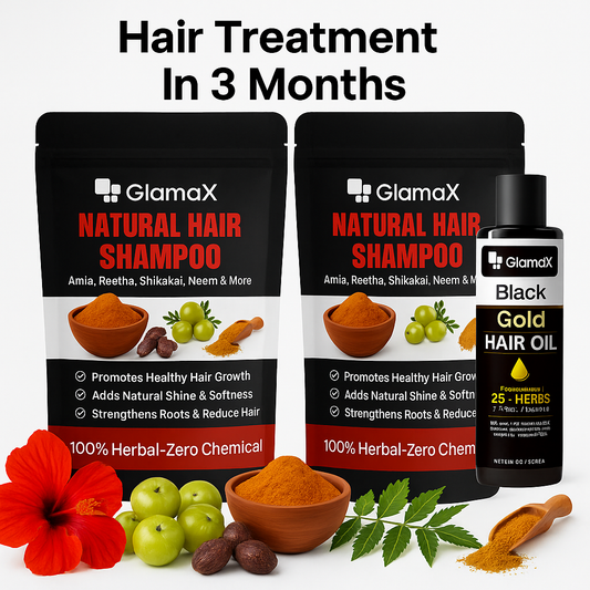 Glamax Herbal Hair Treatment In 3 Months  –  100% Natural Shampoo 2 & Natural Hair Oil 1