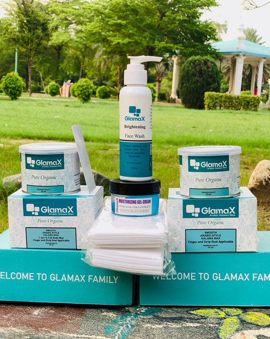 2 Halawa Wax + 2 Strips Pack + Moisturizing Gel + Brightning Facewash + Applicator